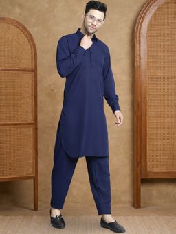 Jompers - Men Blue Cotton Blend Full Sleeves Kurta with Pyjama