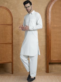 Jompers - Men White Cotton Blend Full Sleeves Kurta with Pyjama