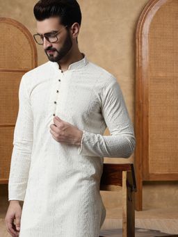 Jompers - Men White Pure Cotton Full Sleeves Kurta with Pyjama