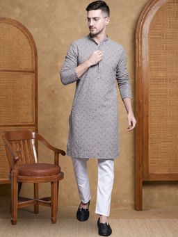 Jompers - Men Grey Pure Cotton Full Sleeves Kurta with Pyjama