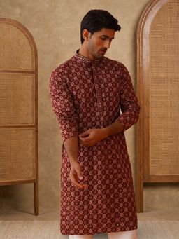 Jompers - Men Maroon Viscose Rayon Full Sleeves Kurta with Pyjama