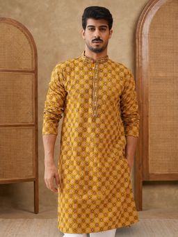 Jompers - Men Yellow Viscose Rayon Full Sleeves Kurta with Pyjama