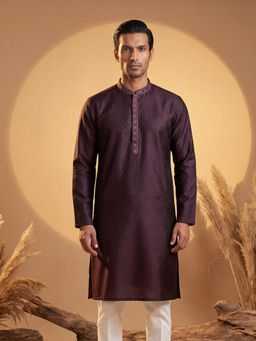 ETHNIC BAY - Men Purple Silk Blend Full Sleeves Kurta with Bottom