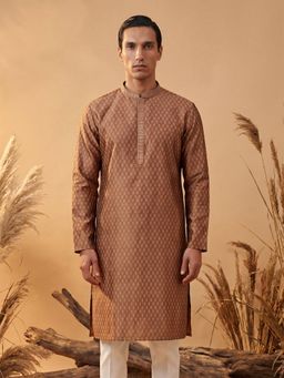 ETHNIC BAY - Men Brown Jacquard Full Sleeves Kurta