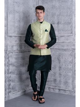 Uri and MacKenzie - Men Green Silk Blend Full Sleeves Kurta with Pyjama and Nehru Jacket