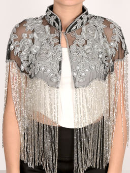 Odette - Black and Silver Tasseled Cape for Women