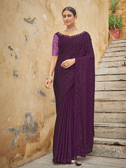 Odette - Festive Designer Violet Saree with Unstitched Blouse
