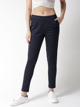 Xpose - Women Navy Blue Solid Skinny-Fit Treggings with Contrast Side Taping Detail
