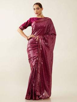 Soch - Embroidered Georgette Saree with Unstitched Blouse