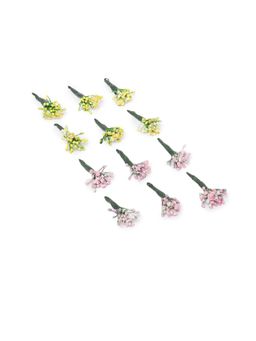 Laida - 12 Floral Buds Hair Clips - Pink and Yellow