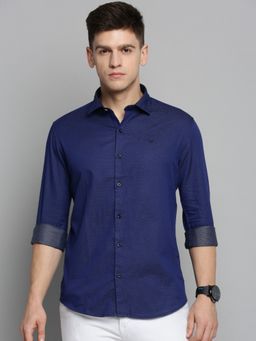 SHOWOFF - Mens Spread Collar Navy Blue Printed Shirt