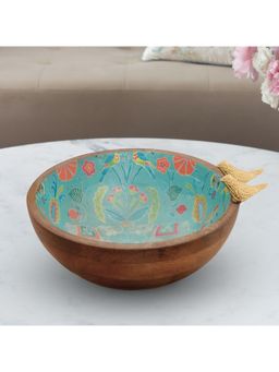 HomeTown - Anar Wood & Metal Serving Bowl In Multi-Colour