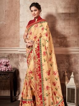Odette - Peach Printed Silk Designer Saree with Unstitched Blouse