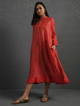 Sonal Kabra - Red Block Printed Handwoven Chanderi Kurta