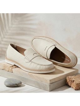 Rockport - Men Stepedge Nubuck Leather Casual Off White Loafers