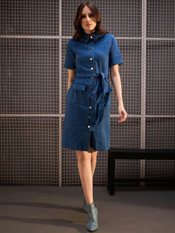 StyleStone - Womens Blue Denim Dress With Belt