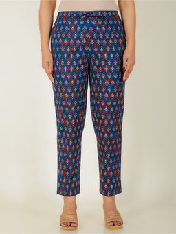 ARAMYA - Women Blue Soft Cotton Floral Pant