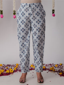 ARAMYA - Women White Soft Cotton Floral Pant