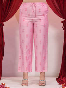 ARAMYA - Women Baby Pink Roman Silk Floral Pant