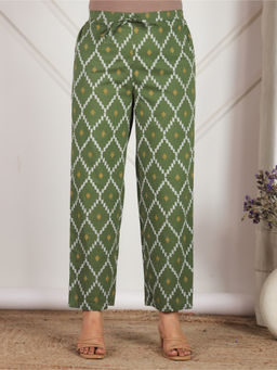ARAMYA - Women Green Soft Cotton Geometric Pant