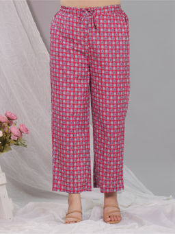 ARAMYA - Women Pink Soft Cotton Mughal Print Pant