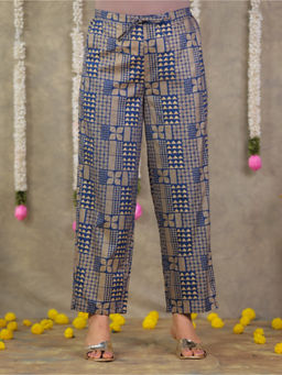 ARAMYA - Women Blue Viscose Gold Foil Pant