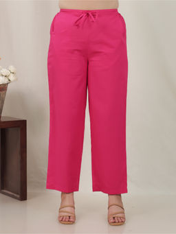 ARAMYA - Women Pink Soft Cotton Solid Pant