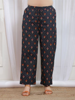 ARAMYA - Women Black Soft Cotton Floral Pant