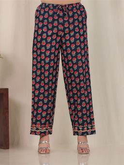 ARAMYA - Women Navy Blue Soft Cotton Floral Pant