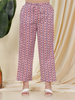 ARAMYA - Women Pink Soft Cotton Floral Pant