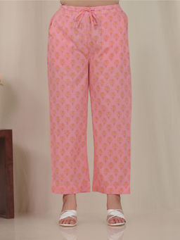 ARAMYA - Women Pink Soft Cotton Floral Pant