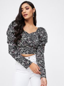 Kibo - Black Polyester Crop Top