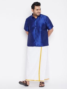 Vastramay - Men Blue Silk Blend Shirt and Mundo