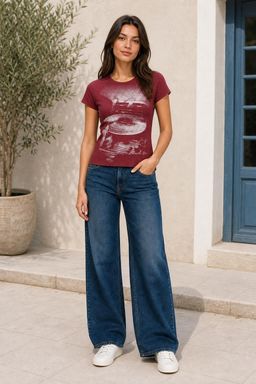 Cider - Maroon Jersey Round Neckline Graphic Short Sleeve Tee