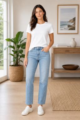 Cider - White Curve & Plus Round Neckline Knit Short Sleeve T-Shirt