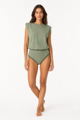 Cider - Green Round Neck Sleeveless Solid Bodysuit