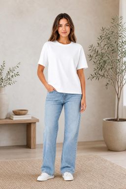 Cider - White Round Neckline Solid Short Sleeve Oversized Tee