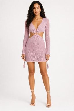 Cider - Knit Waist Cut Out Pink Mini Dress