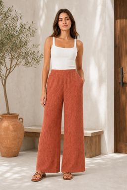 Cider - Solid Texture Elastic Waist Trousers