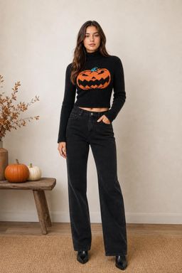 Cider - Lantern Pattern Knitted Long Sleeve Crop Top