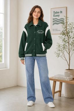 Cider - Contrasting Collar Button Up Bomber Jacket