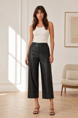 Cider - Faux Leather Solid Straight Leg Trousers Curve & Plus