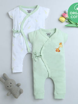 Hopscotch - White & Green Printed Bodysuits (Pack of 2)