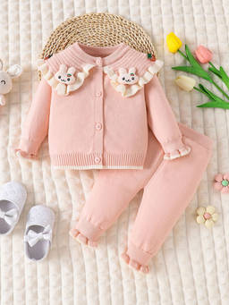 Hopscotch - Peach Bunny Applique Sweater with Joggers