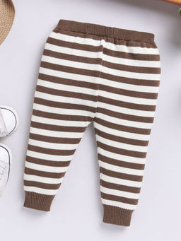 Hopscotch - Brown & White Stripe Print Cotton Joggers