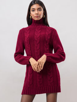 Twenty Dresses by Nykaa Fashion - Maroon Hues Of The Fall Sweater Dress