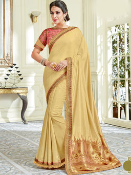 Odette - Yellow Silk Designer Saree with Unstitched Blouse