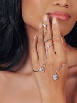 White Lies - Diamond Drop Hand Chain Adjustable Ring