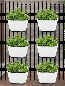 Ecofynd - Oval White 10 Inches Balcony Railing Planter (Set Of 6)
