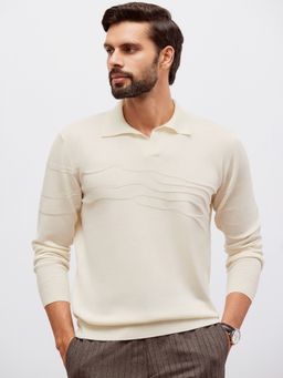 Andamen - Casual Men's Off-White Merino Wool Sweater